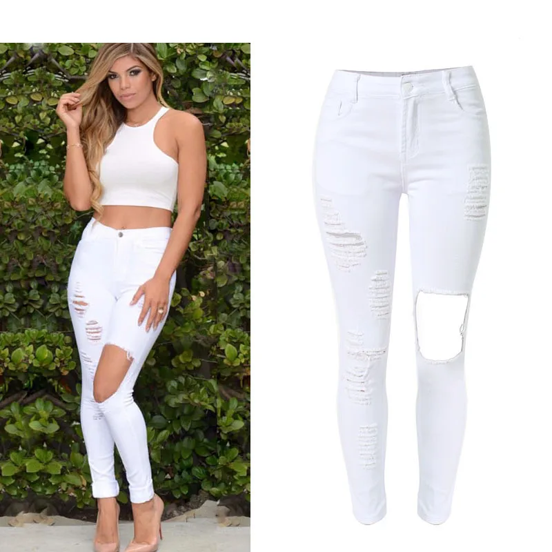 Street Styles Women Jeans Plus Size Skinny Ripped Hole