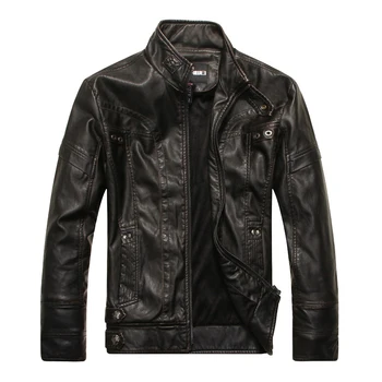 

PU Leather Jacket Men Slim Fit Biker Coat Stand Collar 2019 Spring Autumn Casual Leather Coat for Male Plus Size HA055