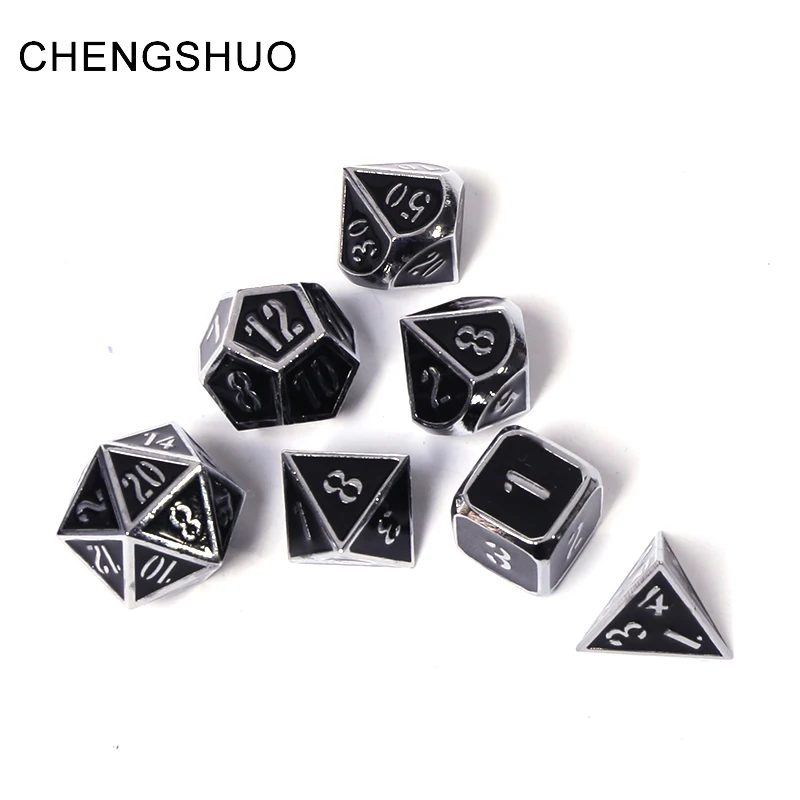 

Chengshuo rpg metal dice dnd Polyhedral sleeve dragon and dungeon table game Black Silver border digital zinc alloy d20 10 6 12