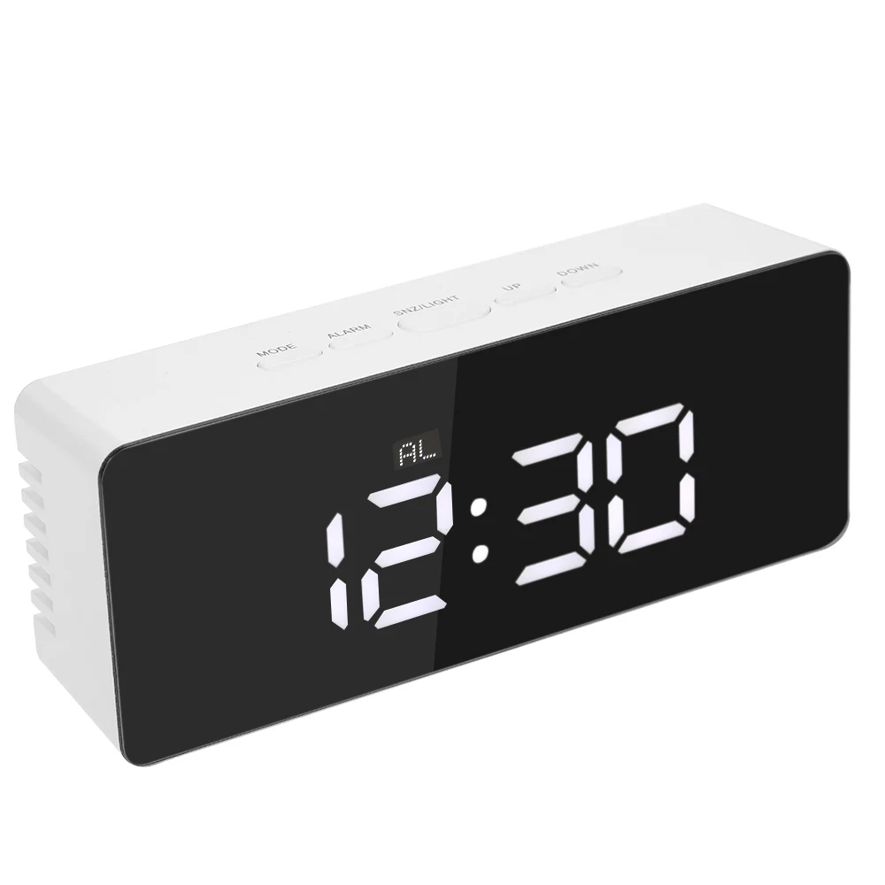 

LED Mirror Alarm Clock Digital Table Clock Electronic Desktop Clock Wake Up Light Time Temperature Display Clocks with Snooze