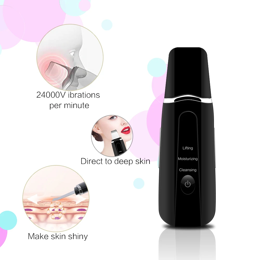 

Rechargeable Ultrasonic Face Skin Scrubber Face Cleaning Peeling Vibration Blackhead Removal Exfoliating Pore Cleaner Tools