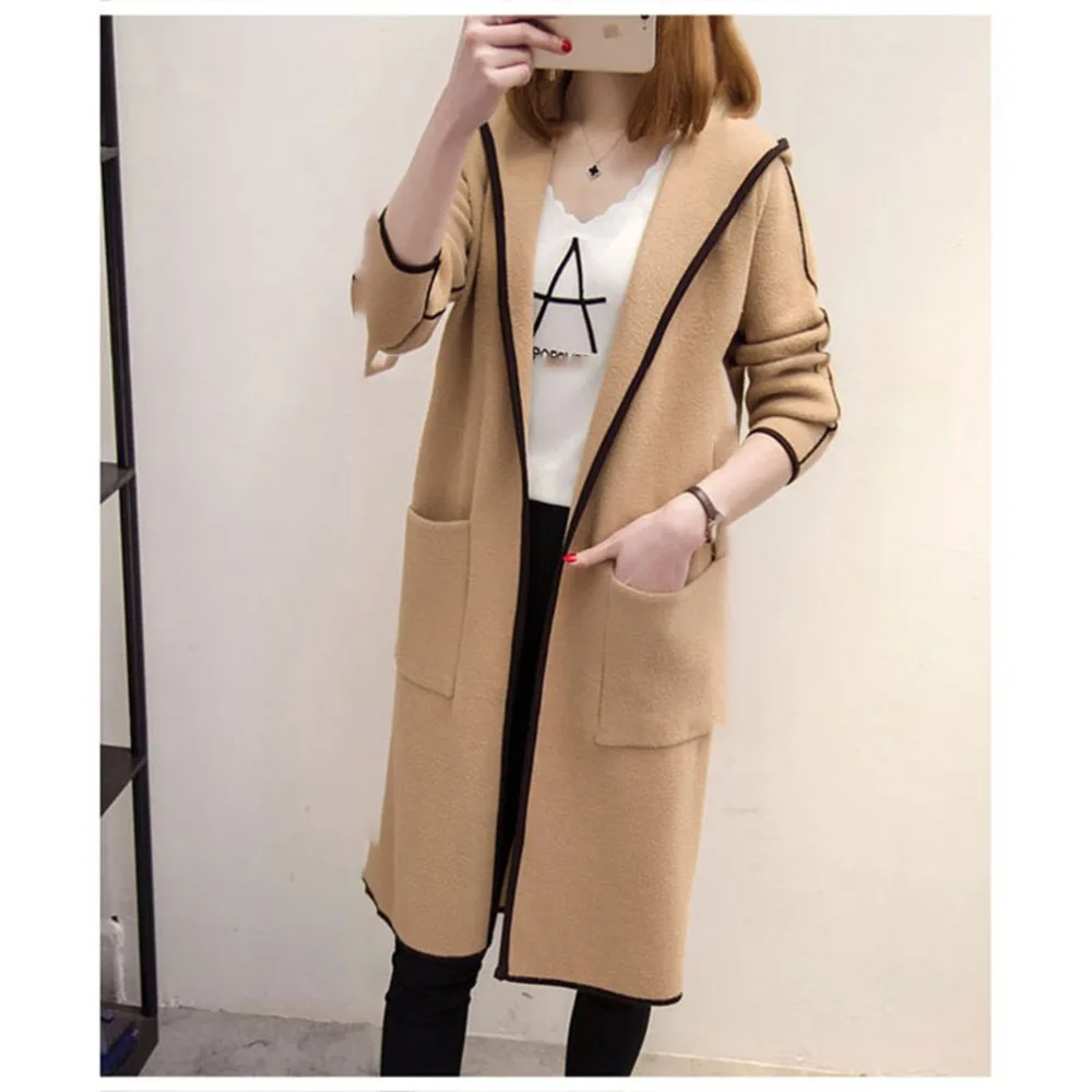 

Woman Spring Coat Female Long Trench Coat Plus Size Knitted Open Stitch Female Windbreaker Cardigan Women Mjuer