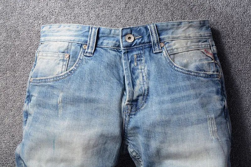 Модные Классические мужские джинсы светло-синего цвета Slim Fit джинсовые брюки 98% хлопок джинсы homme итальянский Винтажный стиль пуговицы