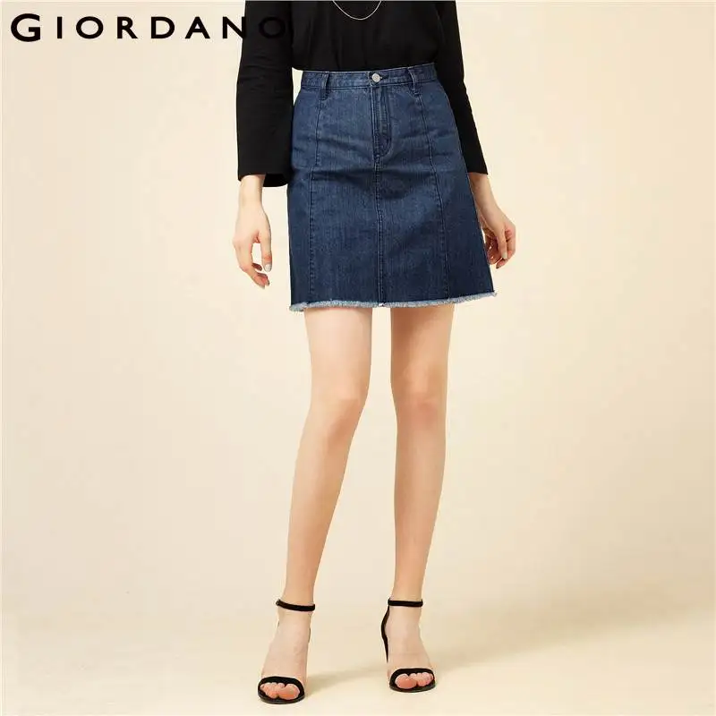 Giordano Women Skirt Denim Rough Edge Skirt A Shape Cotton Quality