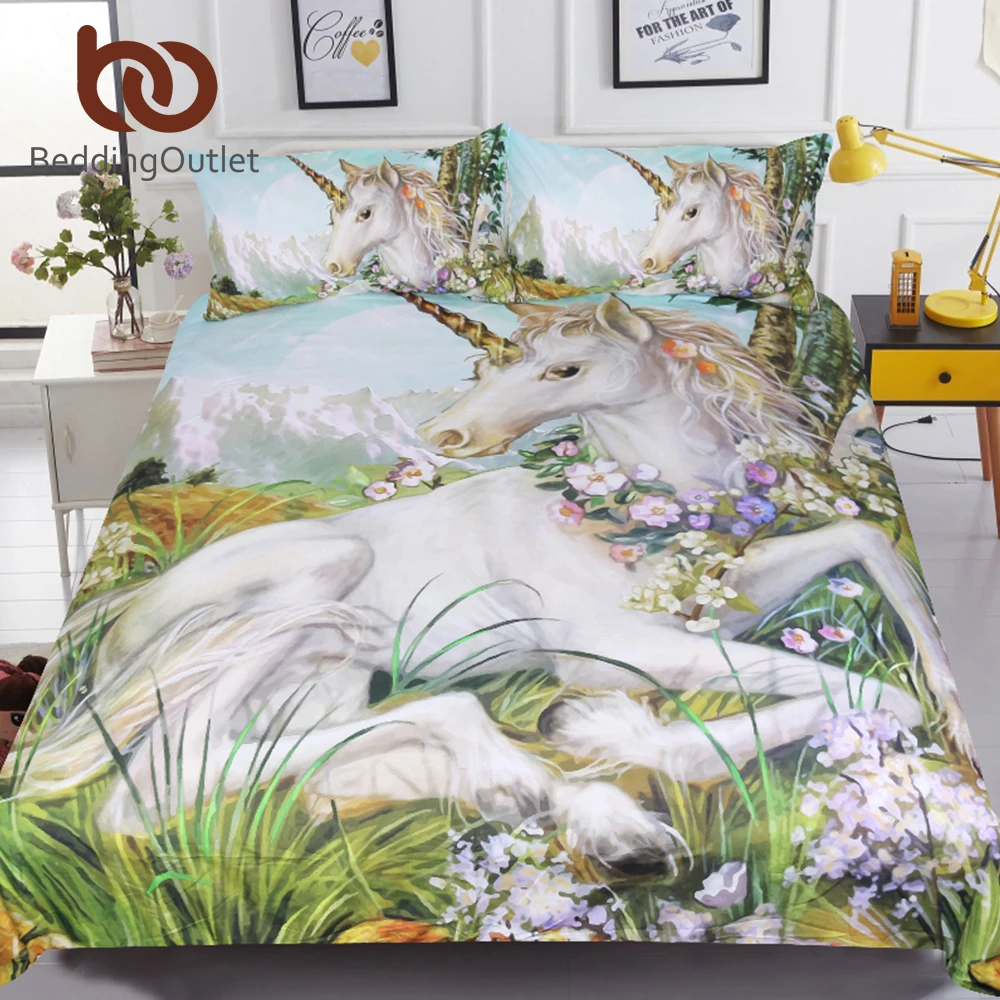 Beddingoutlet Floral Unicorn Bedding Set Watercolor Duvet Cover