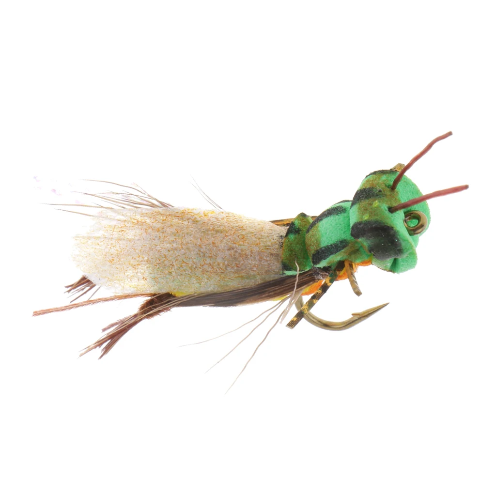 Artificial Bait Fishing Lure Handmade Grasshopper Flies Topwater Insect Fly Fishing Flies for Bass Trout Salmon Steelhead