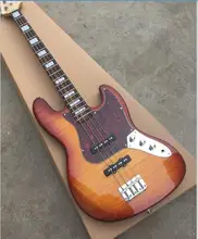 4 strings Electric Bass guitar, with Red Pearl pickguard, Flame Maple top, Vintage Sunburst color, Real photo shows 4 strings Electric Bass guitar, with Red Pearl pickguard, Flame Maple top, Vintage Sunburst color, Real photo shows