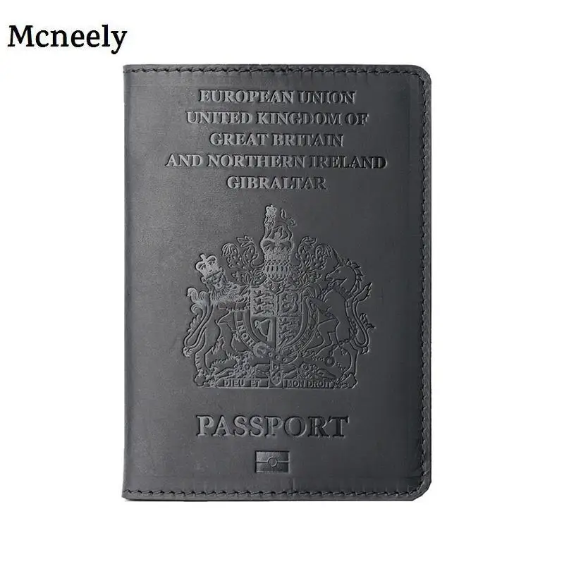 Hot Genuine Leather UK Passport Cover for United Kingdom Britain Credit