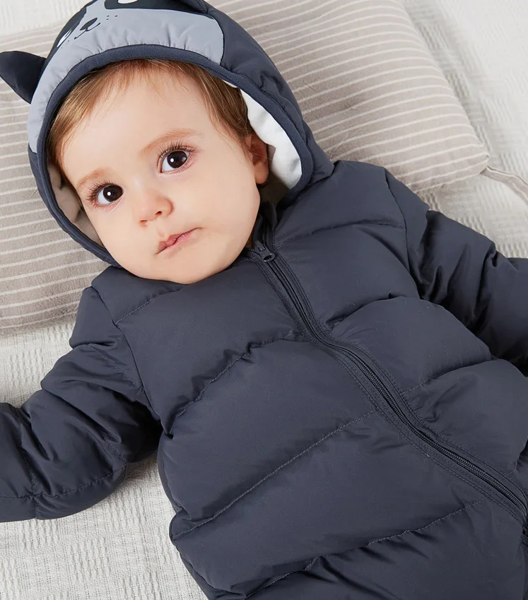 

Free Shipping new baby duvet winter dress boys and girls thickened jumpsuit warm winter white duck set children's clothes