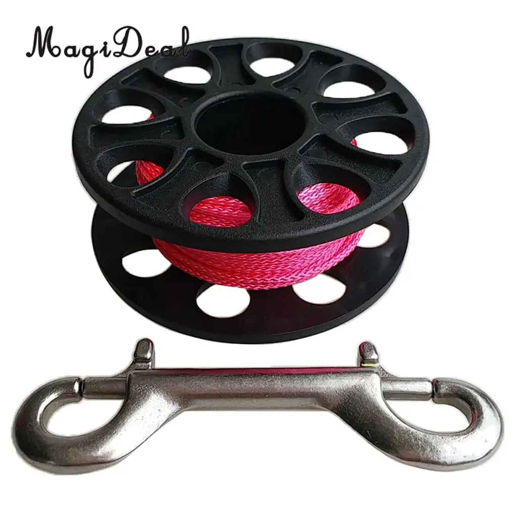 MagiDeal 18m / 30m Plastic Dive Reel Spool with Safety Bolt Snap Clip for Wreck Cave Technical Scuba Diving Snorkeling - 5 Color