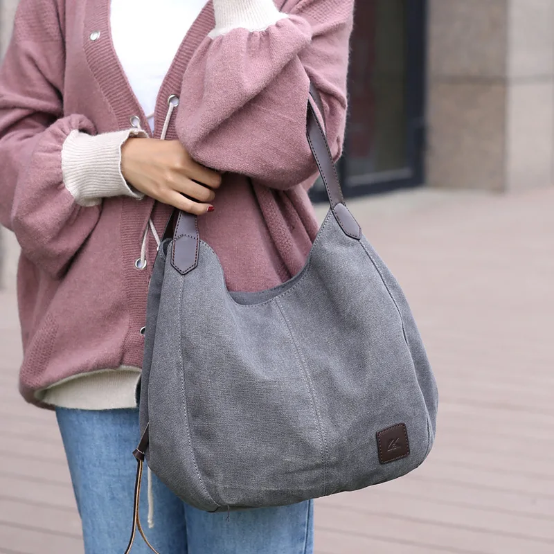 

New canvas bag Fashion Art simple Korean version single shoulder handbag multi-compartment leisure big bag