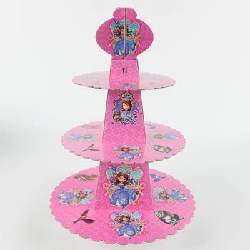 

1 set Kids cartoon the first princess birthday baby shower party 3-tier cardboard cupcake stand hold cake stand