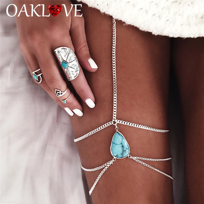 

Summer seaside vacation beach drop-shaped tassel leg chain fashion body chains for women gold silver colors