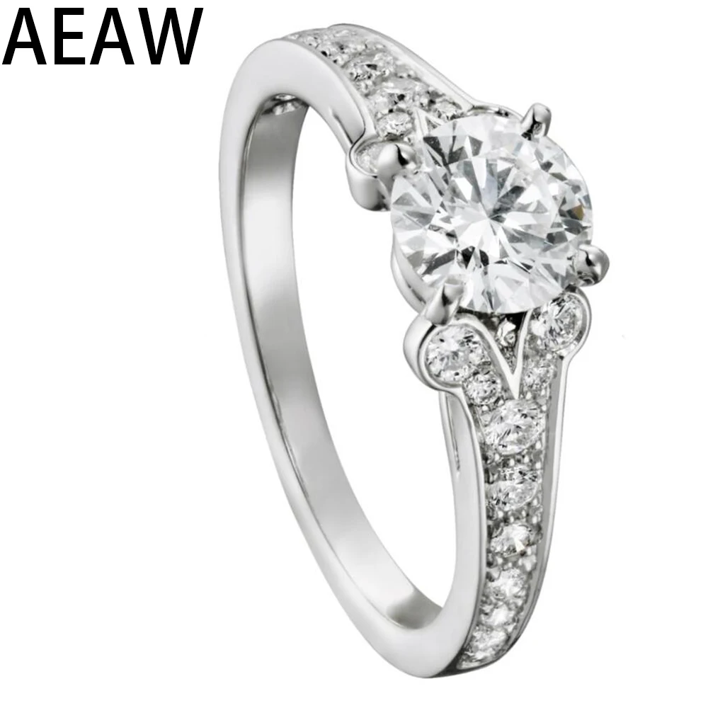 AEAW 18K Белое Золото 0.7ct EF круглое муассанитовое кольцо для женщин | Украшения и
