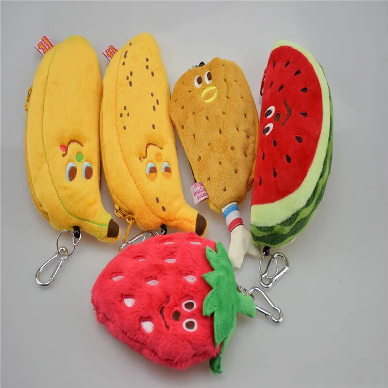 

Plush Wallet Simulation Creative Banana Strawberry Chicken Legs Watermelon Plush Wallet Children Cartoon Mobile Phone Purse
