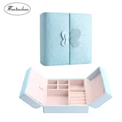 Творчество сложенный коробочка для украшений для женщин высокое класс искусственная кожа ювелирные изделия шкатулка однотонная бабочка
