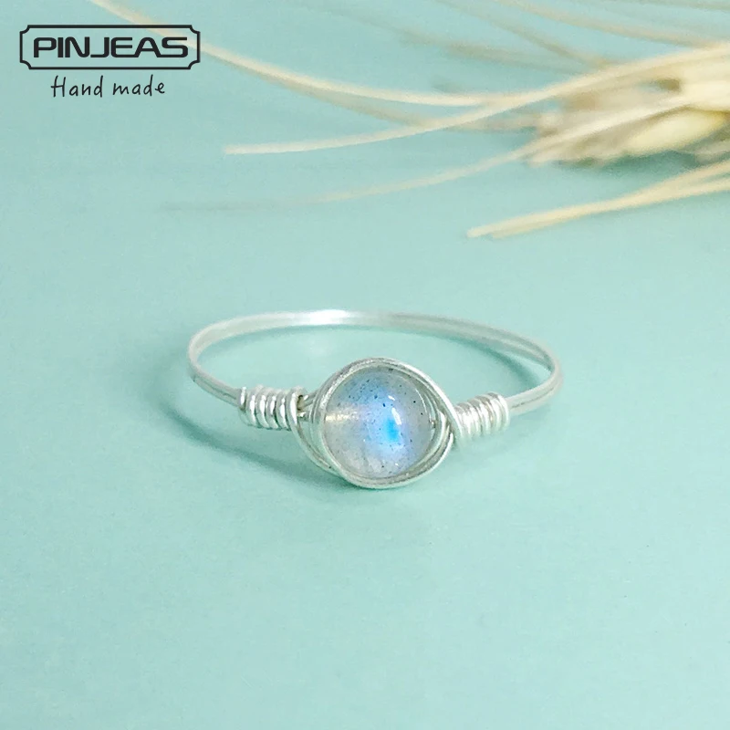 

PINJEAS Natural Moonstone Handmade Exquisite minimalis stackable promise Rings for Women Christmas Giftst Jewelry accessories