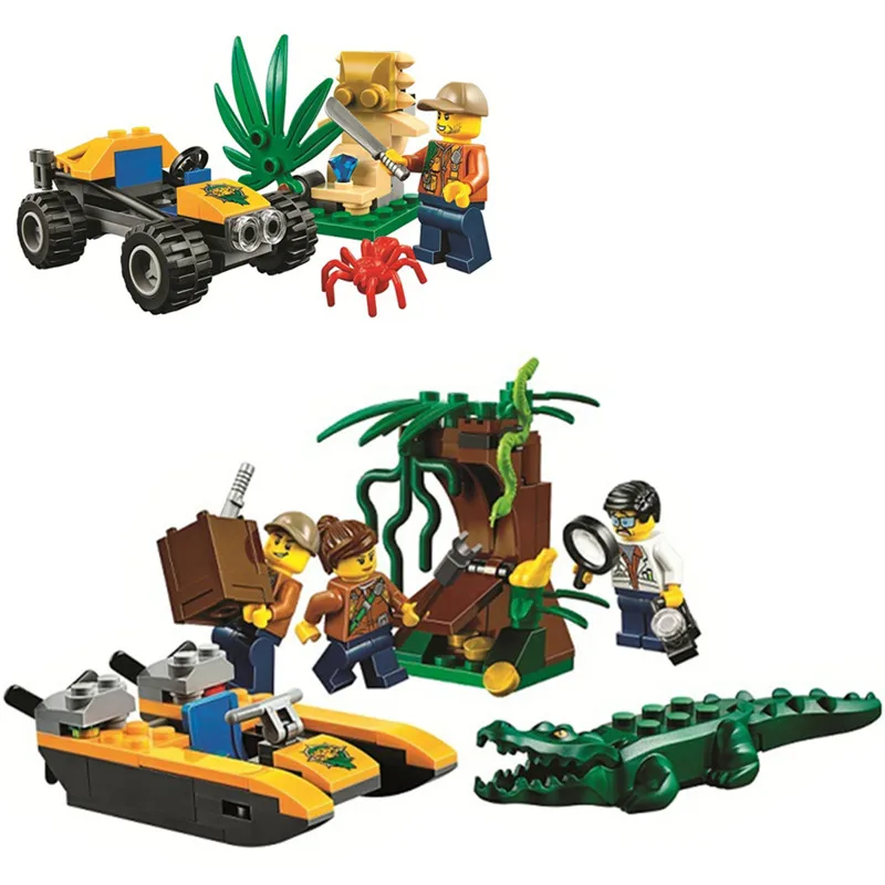 

BELA City Jungle Explorers Jungle Crocodile Building Blocks Sets Bricks Classic Buggy Model Kids Toys Gifts Compatible Legoings