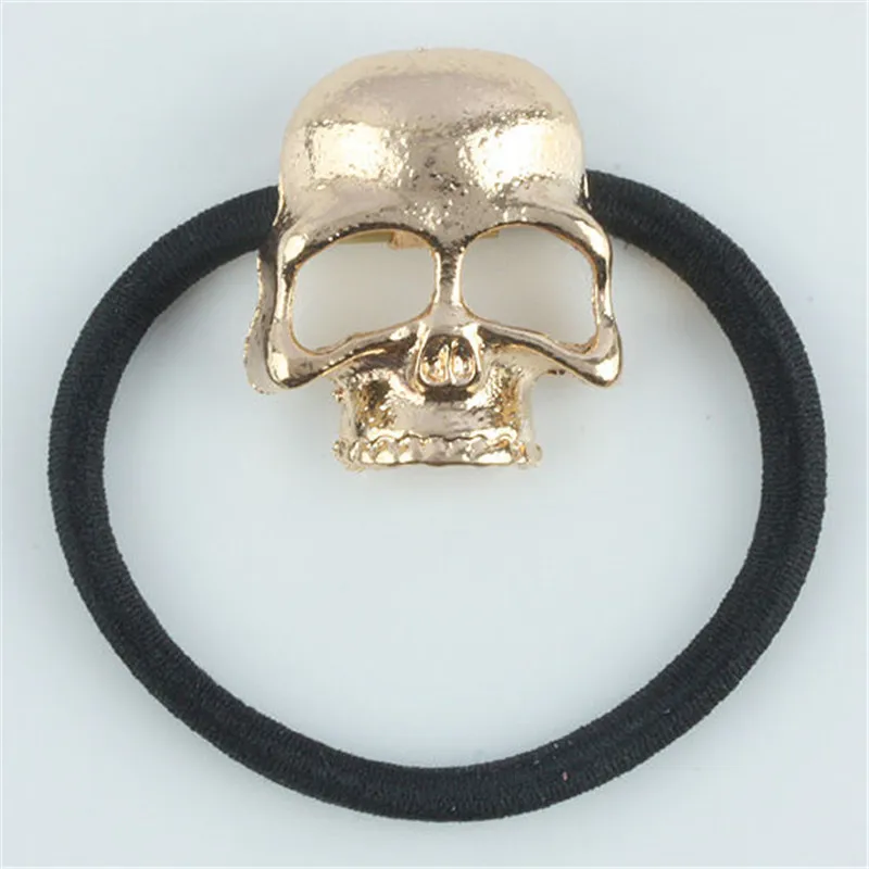 LNRRABC модный панк-галстук для волос Готический Ворон череп резинка для хвоста резинки для волос женские металлические аксессуары для волос - Окраска металла: Golden Skull