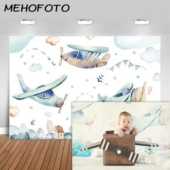 

MEHOFOTO Airplane Backdrop Little Boy Pilot Baby Shower Decorations Background Newborn Baby Birthday Party Photography Backdrops