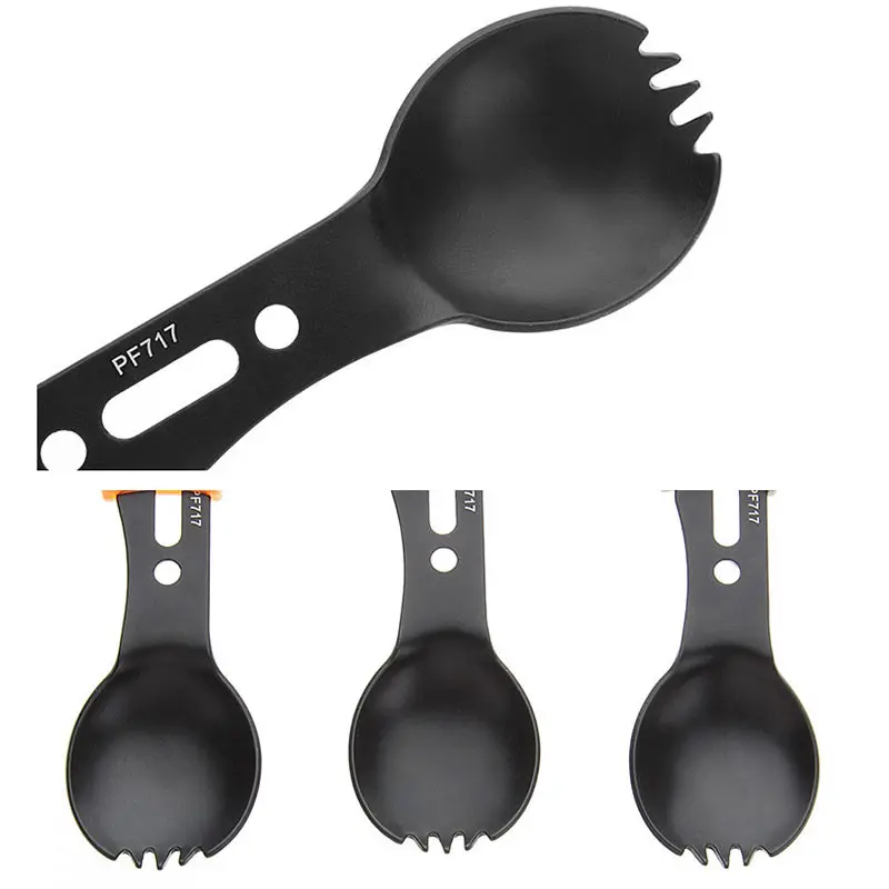 Outdoor Camping Multipurpose Tools Fork Knife Spoon Fork Bottle Opener Tainless Steel Cutlery Hiking Survival Whistle Travel Kit (9)