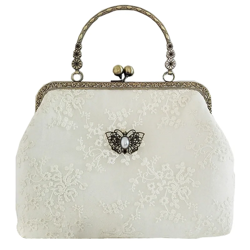Wedding Lady Retro butterfly Evening Bags Lace Floral Day Clutches Women Messenger Bags Pouch Purse Party Girl Handbags XA279B