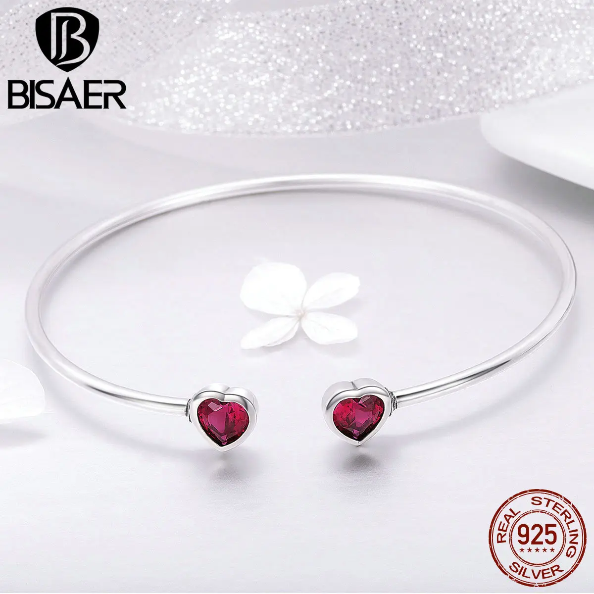 BISAER, подлинные 925 пробы, серебряное, красное сердце, любовь, навсегда, Femme, браслеты-манжеты и браслеты для женщин, Pulseira, ювелирные изделия ECB091