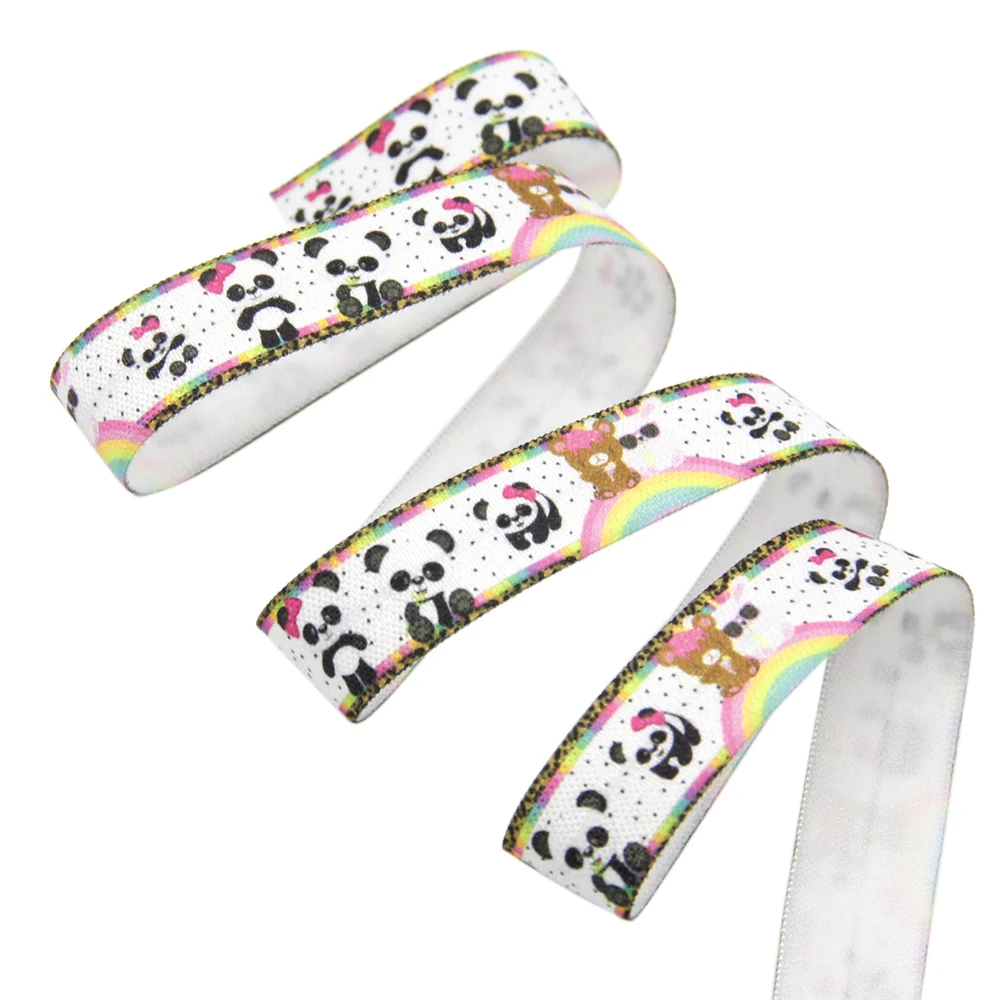 

David accessories 50yards/roll 5/8‘’ 16mm Panda Animal Printed Elastic Ribbon DIY Sewing Waist Garment Bow Material,50Yc7019