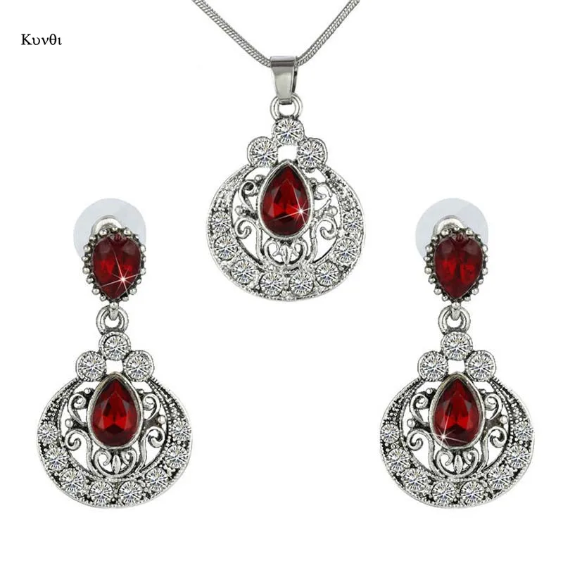 Turkish Jewelry Women Crystal Necklace Earrings Set Wedding Silver Plated Carved Parure Bijoux Mariage Joyas 20 | Украшения и
