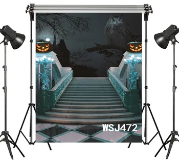 

LB Polyester & Vinyl Halloween Night Owl Pumpkin Lantern Step Backdrops Background For Photography Studio Backdrop Photo Props