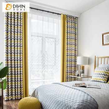 

Nortic Style Striped Printed Curtain Spliced Blackout Curtains Customized Window Drapes For Living Room
