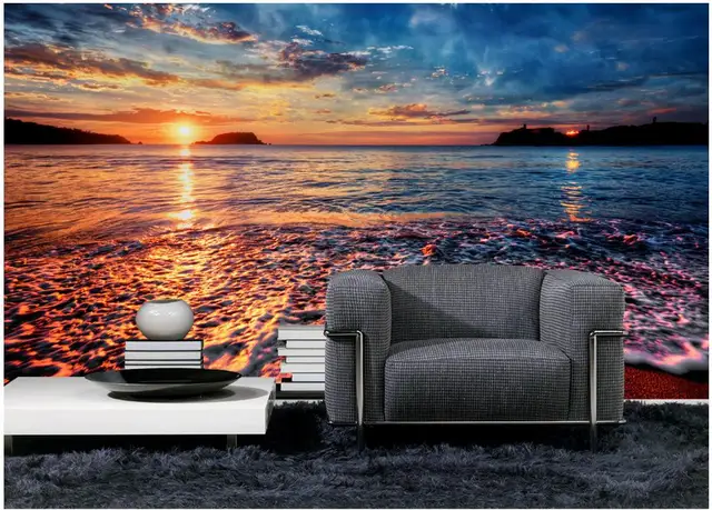 Custom Photo Wallpaper For Walls 3 D Wall Murals The Setting Sun Custom Photo Wallpaper For Walls 3 D Wall Murals The Setting Sun Sunset Beach Landscape