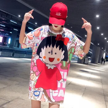 

2019 cartoon casual large size pregnant women European station tide brand ice mesh eye large section long T-shirt female