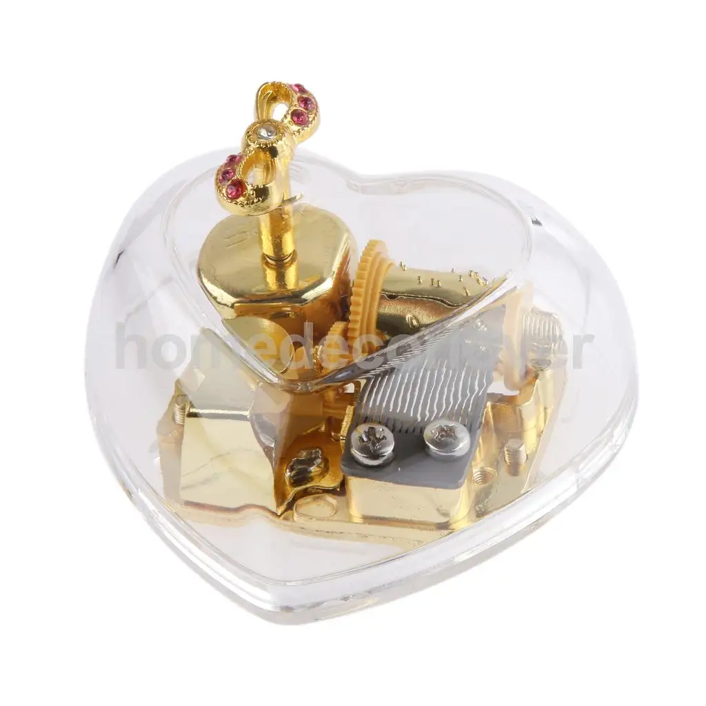 Acrylic Heart Bowknot Clockwork Music Box Melody Play Box Kids
