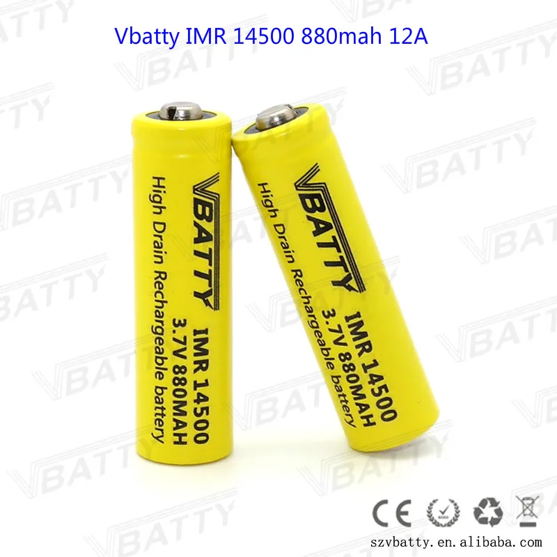 Vbatty IMR 14500 880 мАч 12A 3 7 В перезаряжаемый литий полимерный аккумулятор с кнопкой top