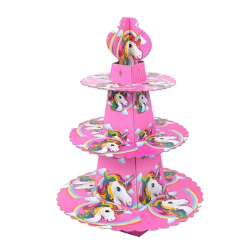 

Birthday Unicorn Party Pink 3-tier Paper Cake Stand Baby Shower Supplies Kids Birthday Party Decoration Cupcake Stand Candy Bar