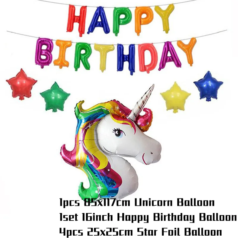 JOY-ENLIFE, единорог, украшение на день рождения, бумажные тарелки, салфетки для стаканчиков, покрытие стола, баннер, детский душ, детские принадлежности для дня рождения - Цвет: 1set Unicorn Balloon