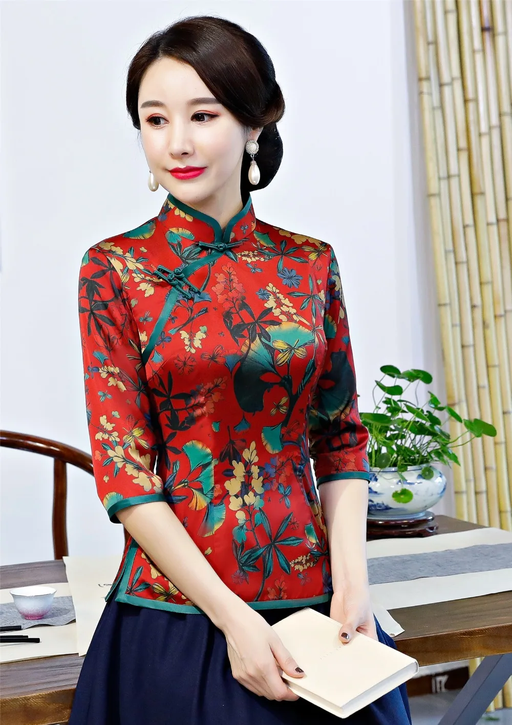 Шанхай история Китайский традиционный Топ цветочный Cheongsam топы короткий рукав китайский Топ для женщин китайская блузка Qipao рубашка