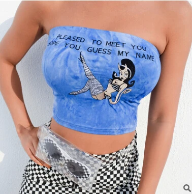 

2019 Hot Sale Women Girls Spring Summer Blue Mermaid Letter Embroidered Tube Top Top