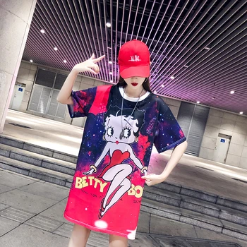 

Summer ladies short sleeve 2019spring and summer Thailand tide brand mesh shirt quick dry ice silk large size fat sister T-shirt