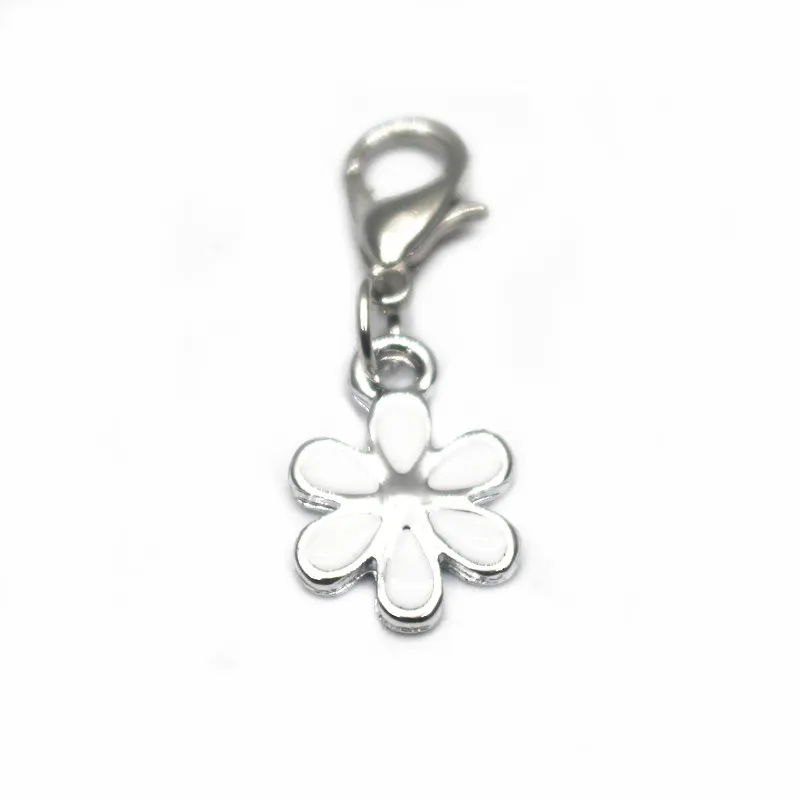 

Hot selling 20pcs/lot Flower Dangle Charms Lobster Clasp Hanging Charm For Pendant Necklace Floating Charms Jewelry