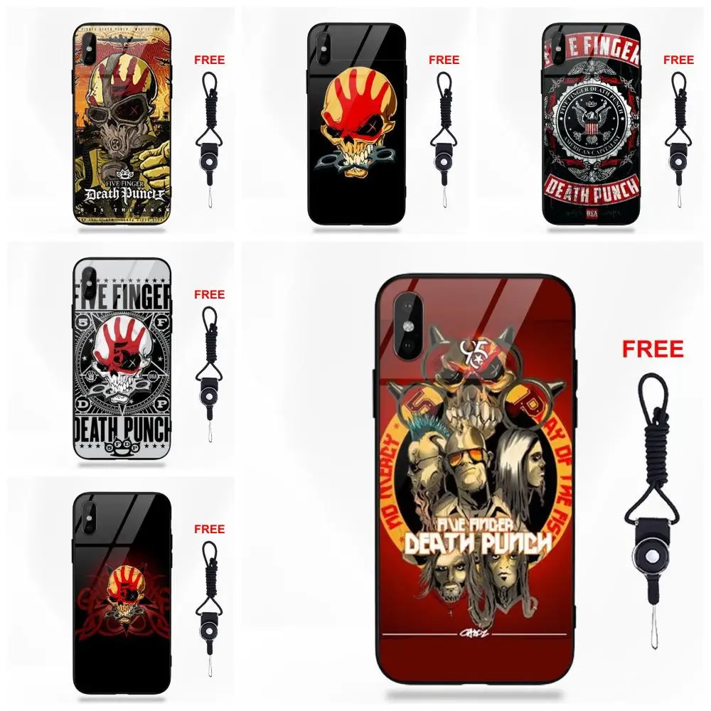 

Soft TPU Frame+Tempered Glass Original Five Finger Death Punch Skull For Apple iPhone 5 5C 5S SE 6 6S 7 8 Plus X XS Max XR