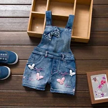 Casual Girl Jumpsuit Cute Sweet Bow Design Fashion Washed Jeans Denim Romper Jumpsuits Straps Short Pants Cowboy Blue Z982