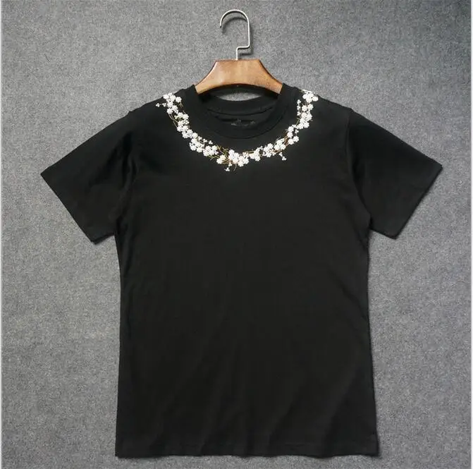 High New Novelty 2017 Men Punk Jasmine Flower embroidery Fashion T Shirts t-Shirt Hip Hop Skateboard Cotton Top Tee | Мужская одежда