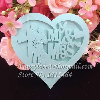 

50pcs Laser cut Mr&Mrs Wedding Wish Message Tag Card Invitation Card Party Paper Wedding Gift Card Decoration