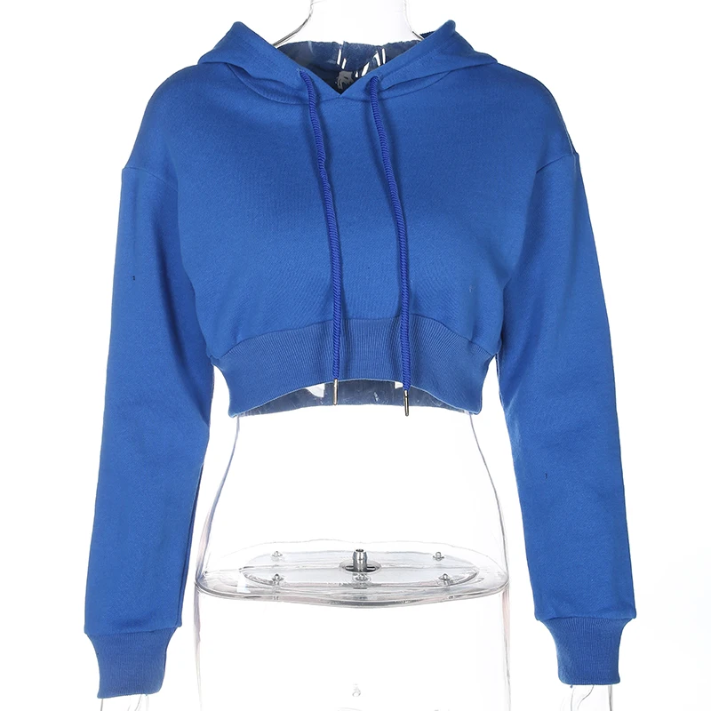 Womens Bule Soild Long Sleeve Autumn Hooded Pullovers Casual Short Woden Sweatshirts Fashion High Waist Pop Hoodies Dropship Womens Bule Soild Long Sleeve Autumn Hooded Pullovers Casual Short Woden Sweatshirts Fashion High Waist Pop Hoodies Dropship