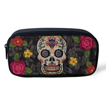 

ThiKin Sugar Skull Printed Makeup Bags for Girls Large Capacity Students Pen Bags Pencil Cases Storage Bags School Office