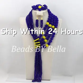 

Latest Design Blue&Yellow Crystal Beads Balls Jewelry Set Nigerian Wedding Necklace Set Loose Crystal Beads Free Shipping ABC622