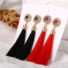 Богемные Кристалл кисточкой Серьги для женщин Этническая ручной работы хлопок овальные Висячие серьги падение серьги подвеска; серьги; ювелирные украшения подарки