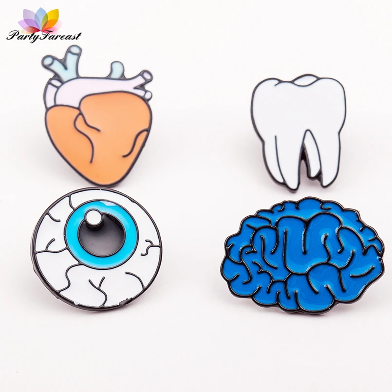 

PF Creative Metal Badges Brain Eye Tooth Pin Badge for Clothes Backpack Human Organs Icons On Women Men Brooches Decoration